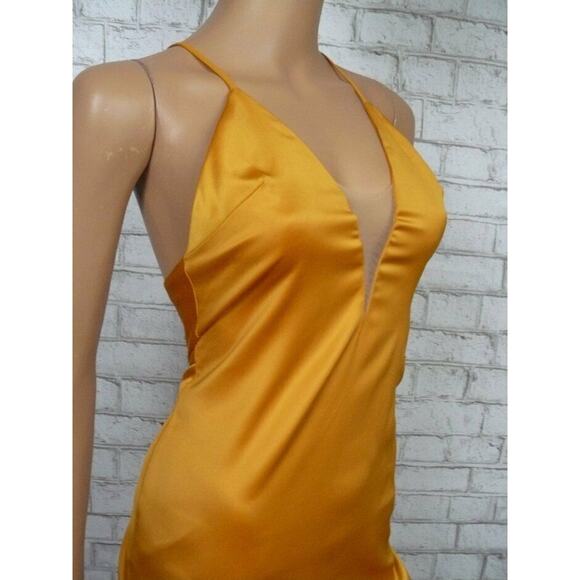 $198 NBD Sunset Golden Yellow That Love Satin Asymmetric Ruffle Gown XS NWT - Picture 7 of 11